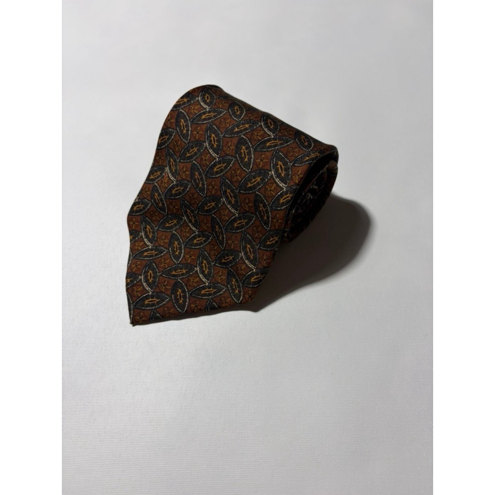 Calvin Klein Collection Brown Geometric Silk Tie Made in Italy Luxury Designer